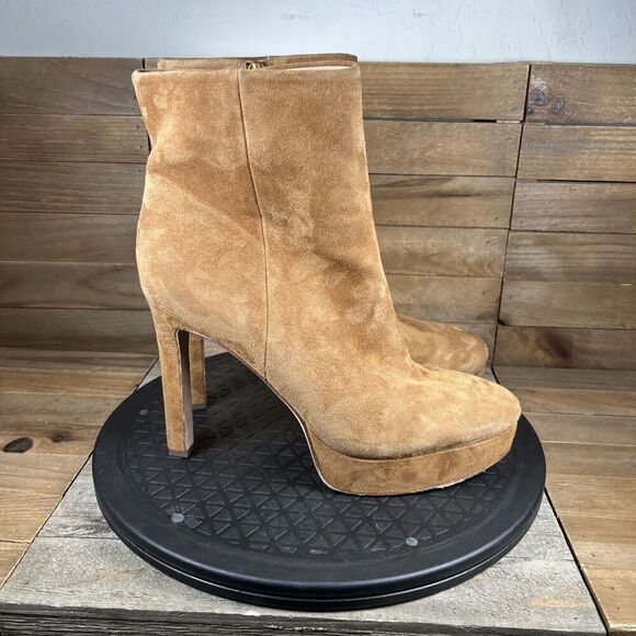 VERONICA BEARD Womens Sz 7.5 Brown Platform Padded Dali Stiletto Zip-Up Suede - Picture 1 of 10